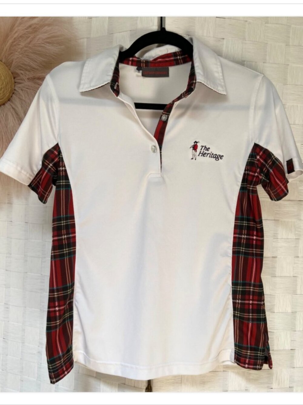 Heritage Hilton Head Island Women's White Red Plaid Golf Shirt Size S
